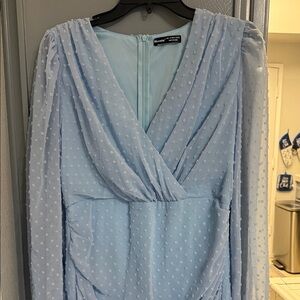 Light Blue Textured Long Sleeve Dress